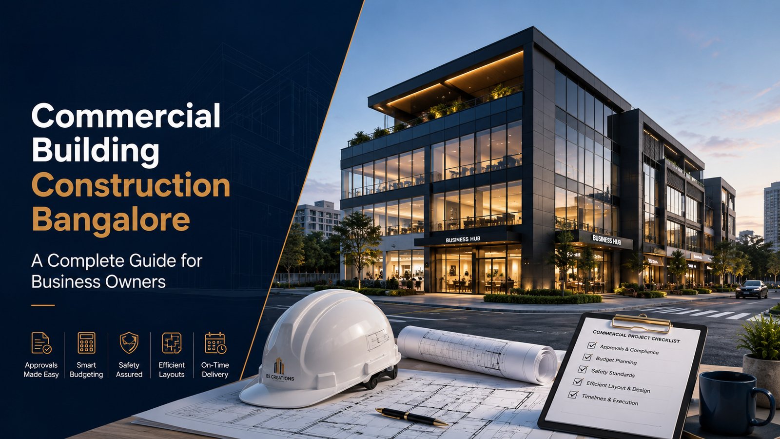 Commercial building construction in Bangalore - a complete guide for business owners covering approvals, budgeting, safety and layouts