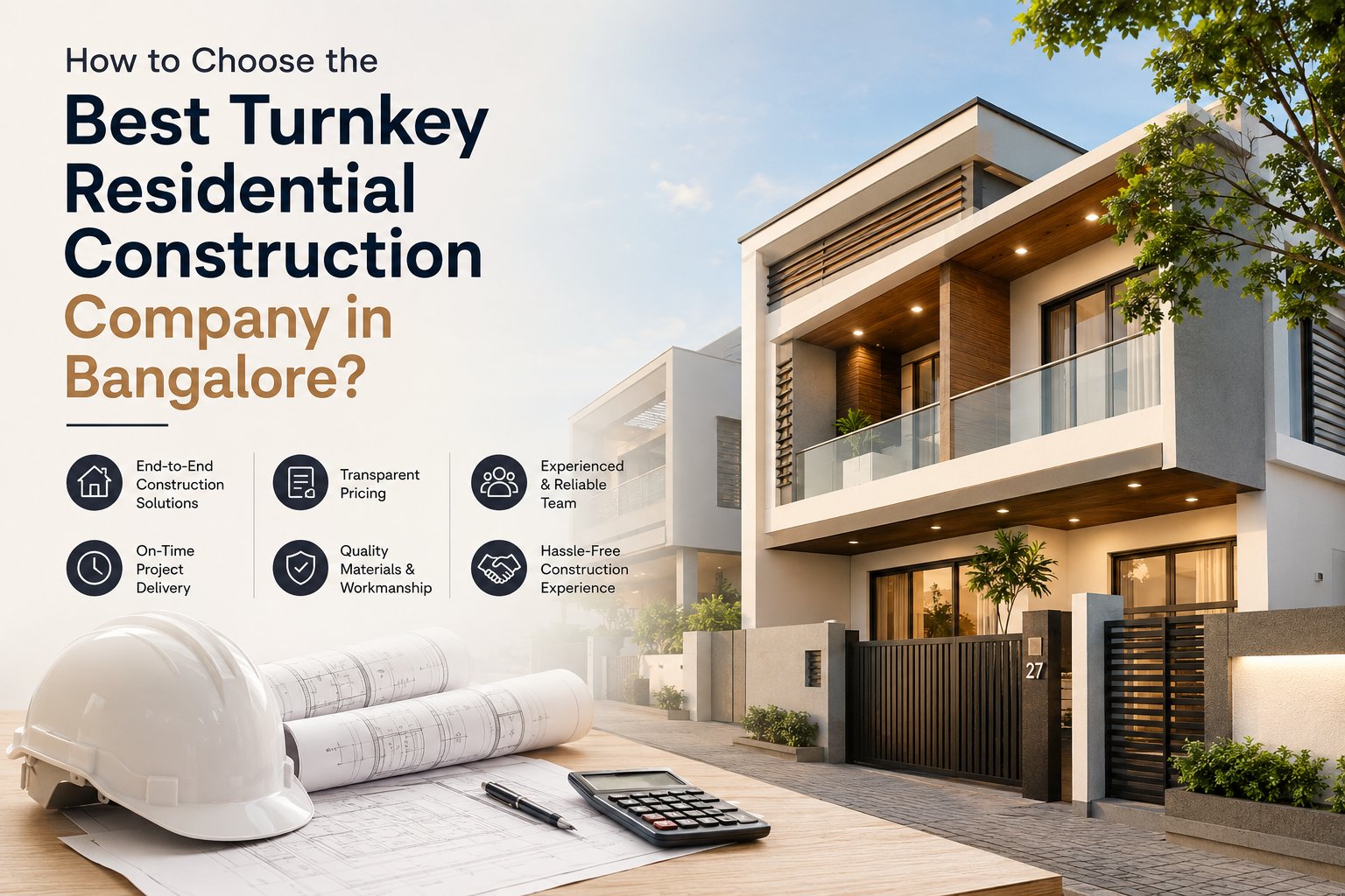 How to choose the best turnkey residential construction company in Bangalore - end-to-end construction, transparent pricing and on-time delivery